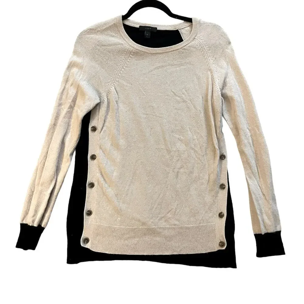 J. Crew Color Block Elbow Patch Cream Black Crew Neck Sweater